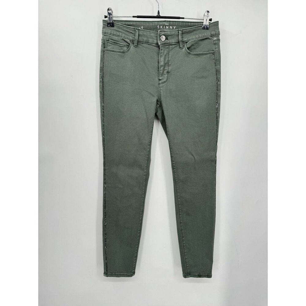 White House Black Market 4 The Skinny Crop Pants Women Green Rhinestone Stripe